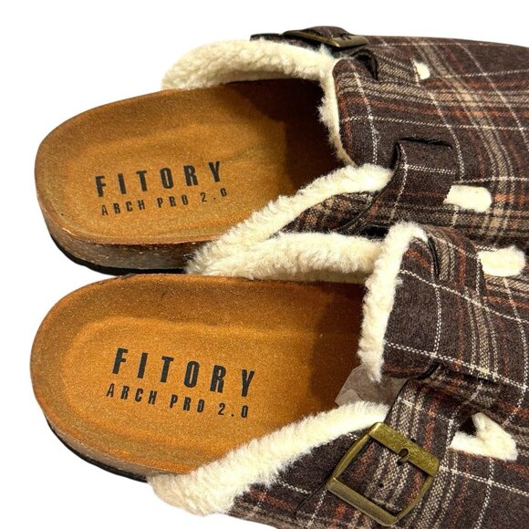 NWOT Fitory Plaid Mule Slip Ons Cork Footbed Cozy Cabincore Holiday Women’s 12 - Picture 9 of 9